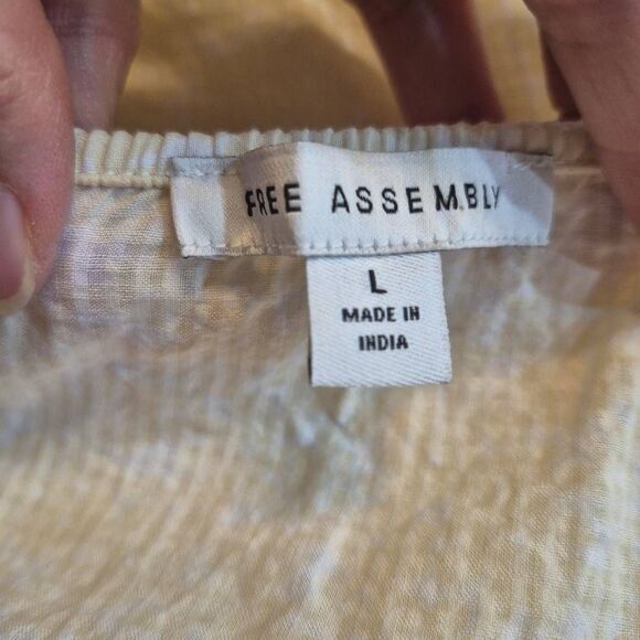 Free Assembly Women's Pale Yellow & White Cotton Tiered Scoop Neck Lined Peasant - Picture 12 of 13